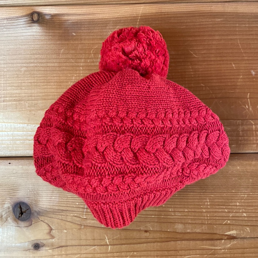 Baby Gap 100% Cotton Pom Beret Red 6-12 Months Winter Christmas Holiday